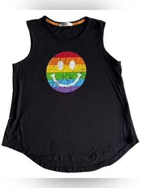 Women’s Size Small Pride Rainbow Smiling Face Tank Top In Black